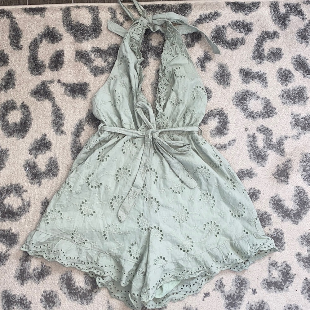 Fashionnova seafoam low cut backless romper